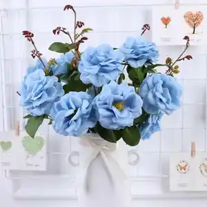 Wholesale High Quality Free Sample 7 Head Wedding decoration rose bouquet artificial flowers rose bunch Artificial flower