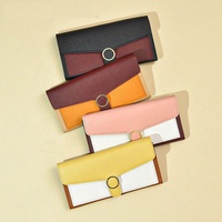 Dompet Desainer Kulit PU Tahan Air Kancing Warna Tambal Sulam Wanita Dompet Panjang Multifungsi