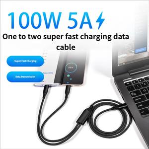 Cable de carga rápida 2 en 1 de 100W con revestimiento de nailon para coche, cargador de teléfono móvil, cable de datos USB tipo C. - Product Image 2