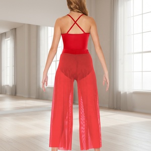 Completo da Danza Lirica Moderna MiDee per Donne Adulte, Body a Canotta con Inserti Triangolari in Rete e Pantaloni a Gamba Larga da Costume di Scena - Product Image 2