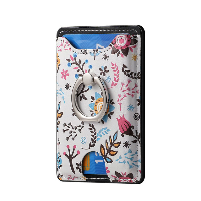 Durable PU Leather Adhesive Phone Card Holder Wallet Multi Slot Coin Pocket Ring Kickstand for iPhone Samsung Google Pixel RedMI