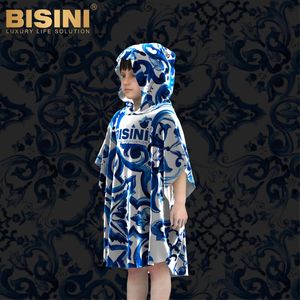 Peignoir à capuche pour garçons et adolescents, design tendance, séchage rapide, matériau de sécurité, motif en porcelaine bleu et blanc, respectueux de l'environnement - Product Image 6