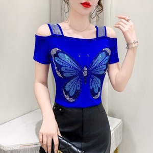 Top Brillante con Pedrería, Top de Malla Azul con Hombros Descubiertos, <span class=keywords><strong>Camiseta</strong></span> de Manga Corta para Discoteca, <span class=keywords><strong>Camiseta</strong></span> de Fiesta - Product Image 3