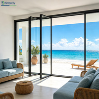Porte coulissante à cadre design moderne, à rupture de pont thermique, en aluminium, pour patio, balcon, double vitrage trempé, étanche, pliable, chambre, cuisine