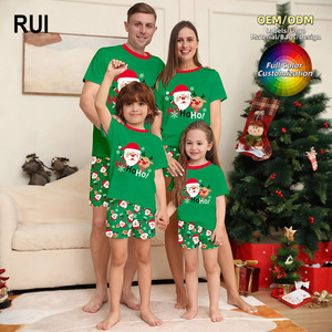 Conjunto de Pijamas Navideños RUIQUWIN con Estampado Festivo de Santa Claus y Reno, Ropa de Dormir Familiar a Juego, Cintura Elástica, Tallas Grandes, 100% Algodón - Product Image 1