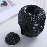 Diffuseur de parfum en céramique en forme de tête de Bouddha blanc et noir 10,3*13,5 cm, lampe à huile essentielle, brûleur d'encens