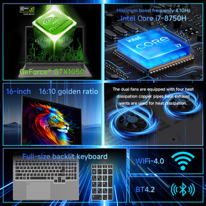 Ordinateur portable de jeu 16,1 pouces, processeur Intel I7-8750H, GDDR5, 6 cœurs, 2,2 GHz, écran 16:10, carte graphique GTX 1050 3 Go, Windows 11 Pro, 16 Go de RAM, SSD 512 Go - Product Image 5