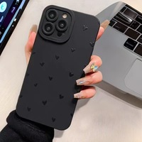 Casing HP Soft Matte Hitam Bentuk Hati untuk iPhone 14 13 11 15 Pro Max 12 Mini SR 7 Plus Se 2022 13pro-Soft Matte Soft Cover