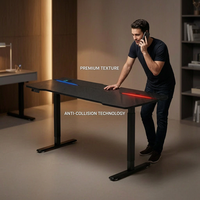 Bureau électrique commercial AOR en acier inoxydable, réglable en hauteur, extensible, moderne, avec éclairage et protection contre la surchauffe, fonction de refroidissement