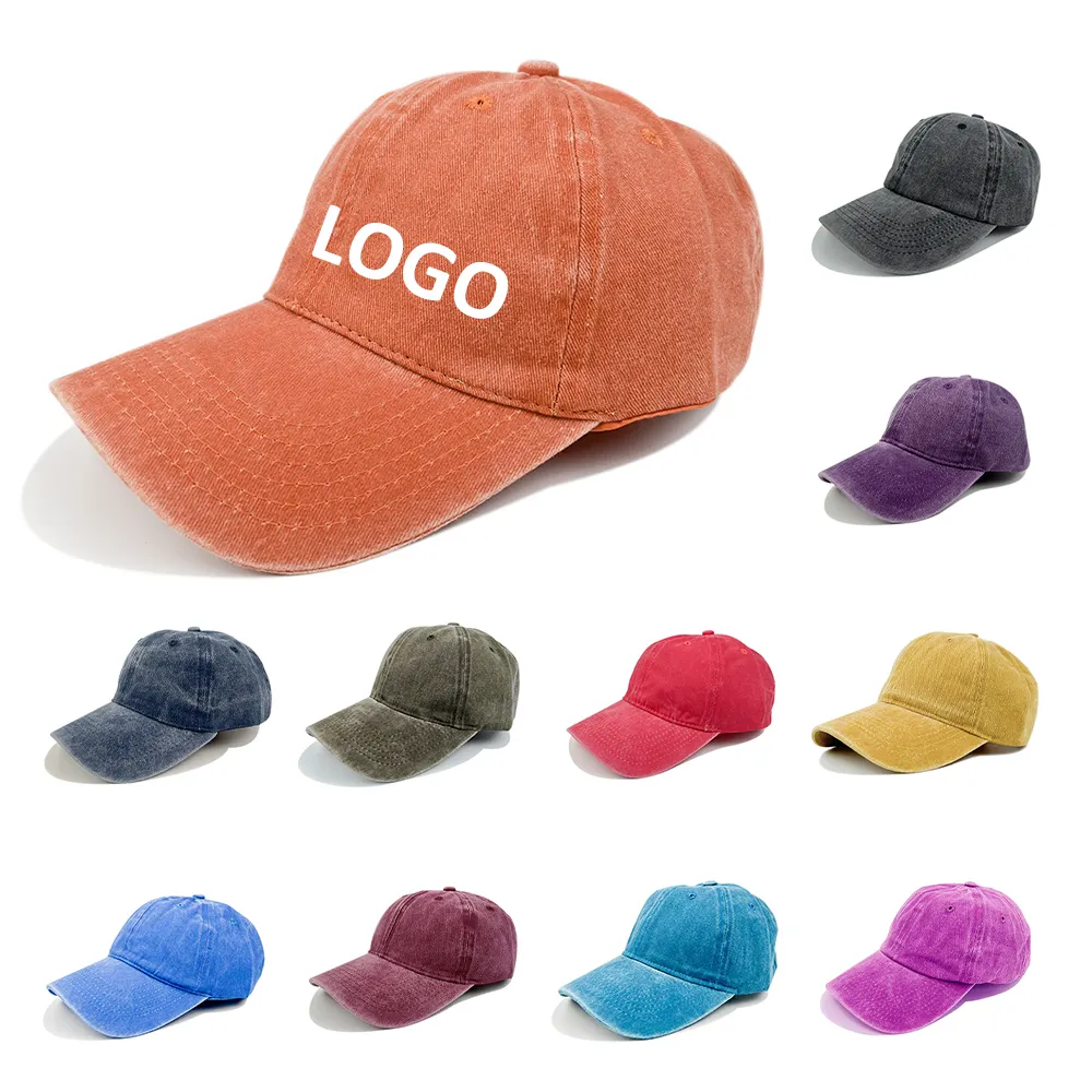 Wholesale Custom Logo Distressed Baseball Cap Cotton Dyed Dad Hat Gorras Vintage Washed Sports Cap 3D Embroidery Manufacture