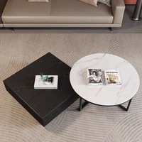 Table basse en pierre de roche minimaliste italienne, petit appartement, design moderne et simple, table basse carrée noire pour la maison