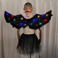 Ailes d'ange lumineuses à LED de 110 cm, ailes de fée blanches et noires brillantes, accessoire photo pour costume de fête d'Halloween pour adultes