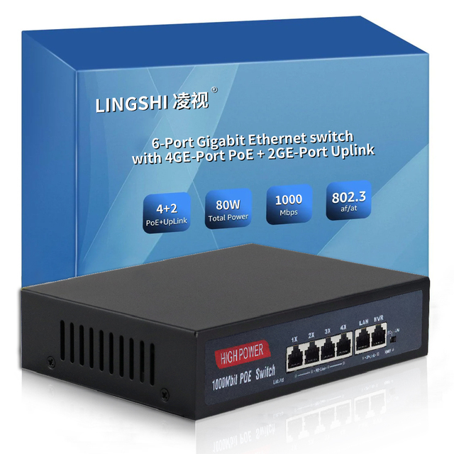 75W 4 Port Gigabit PoE Switch 4 Gigabit Ethernet PoE Port 2 1000m Ethernet Uplink Port for Ip Camera