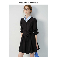 VEGA CHANG Robe à bulles de Bohème à encolure patchwork et base noire de style cool