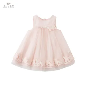 DBJ17246 dave bella del bambino di estate della ragazza carino floreale appliques maglia dei bambini del vestito del partito di modo dei capretti del vestito infantile vestiti lolita