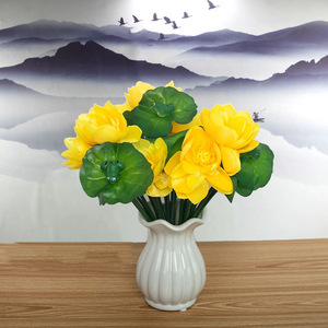 Fleurs de lotus artificielles, 7 têtes, fleurs artificielles en soie pour la décoration de la maison et des mariages, 30 cm, rouge coucher de soleil, rose, blanc, violet, rose vif - Product Image 2