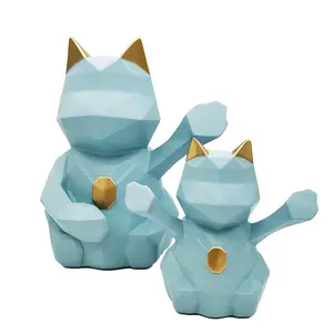 Bắc Âu Sáng Tạo Hình Học Origami Nhựa Mèo May Mắn Trang Trí Máy Tính Để Bàn Fortune Cat Piggy Bank Đồ Trang Trí