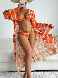 2025 maillot de bain bikini à fleurs pour femmes bonne vente ensemble de trois pièces en tissu spécial avec position du logo avant - Product Image 4