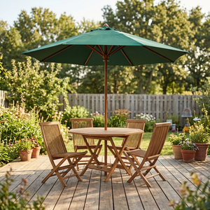 Green Teak Wood Outdoor Garden Umbrella with 250cm Radii for Hotel Use - Product Image 2