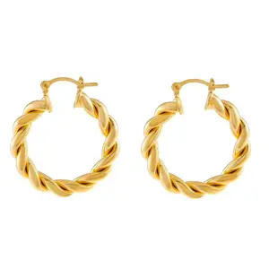 批发18K镀金低过敏性粗大扭绳箍耳环用于女性珠宝