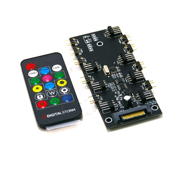 Computer Case Fan 3Pin 4Pin ARGB 5V Power Supply Interfaces 2-in-1 Hub Controller With Remote Control SATA Power Port
