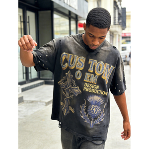 <b>Rivet</b> Worn Out Vintage Distressed Digital Printing 100% Cotton OEM Custom Boxy Oversized Streetwear Men's T-shirt - Product Image 2