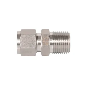 Stainless Steel Compression Fitting Ferrule 1/4 " Tube OD x 1/4 " NPT Male Straight Adapter Connect with Double Ferrules