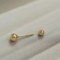 Véritable 9K AU375 Or Perle Ronde Vis Retour Boucles D'oreilles 3 4 5mm Or Boule Boucles D'oreilles pour Fille Bébé