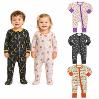 Pyjama grenouillère bébé Halloween 2026 en bambou avec fermeture éclair latérale, imprimé citrouille et fantôme, barboteuse à pieds avec poignets mitaines pour nouveau-né