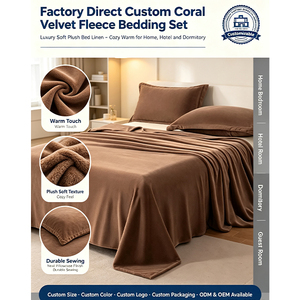 Juego de Sábanas de Terciopelo Coral de 3 Piezas, King Size, Directo de Fábrica, Ecológico, 200 Hilos, Tejido Sencillo, para Uso Doméstico y Hotelero - Product Image 2
