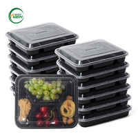 Flash Black PP Plastic Meal Prep Bakjes met Transparante Deksels, Rechthoekig Design voor Afhaalmaaltijden en Cateringdiensten