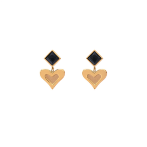 Fashion Drop <b>Earrings</b> Gold Plated Heart Shape With Black Stone <b>Studs</b> For Women Jewelry - Product Image 2