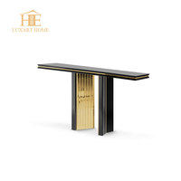 Table console de luxe, design en bois massif, feuille d'or, décoration murale pour couloir, table d'entrée, meubles sur mesure