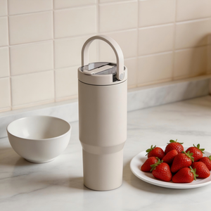 Tazza Termica da Caffè in Acciaio Inox a Doppia Parete da 32oz, Bicchiere Isolato con Coperchio, Cannuccia in Silicone e Manico Pieghevole per Viaggi - Product Image 5