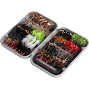 Cao cấp 64-Piece Fly câu cá các loại ruồi kit bao gồm khô ướt ruồi nymphs streamers terrestrials đỉa cho Pike kim loại - Product Image 1