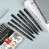 MOBEE P-621A Stylo à Pointe Fine Différentes Tailles, Marqueur Fine Pointe pour Artiste, Noir, Dessin, Croquis, Fineliner, Lot de 12 Pièces