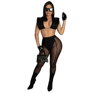 Phụ Nữ Lưới legging Bộ Bodycon Xem Thông Qua Cô Gái Mặc Sexy Câu Lạc Bộ Mùa Hè 2 Mảnh Trang Phục Cho Phụ Nữ 2024