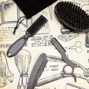 Kit de toilettage de la barbe Playboy pour hommes, avec anneau de fixation pour brosse et support de rasoir pliable, ensemble en plastique noir pour l'entretien de la barbe - Product Image 3
