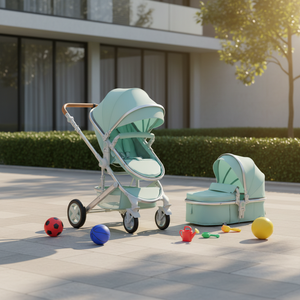 Poussette bébé 3 en 1 avec siège auto, en tissu lin et Oxford, pliable à un bouton, cadre en alliage d'aluminium, possibilité de s'asseoir et de se coucher - Product Image 4