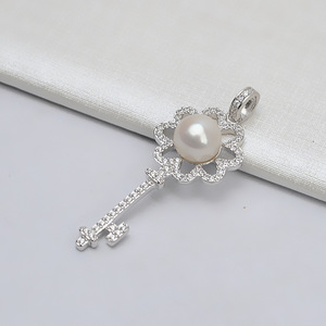 Colgante de Llave de Plata S925, Collar de Cristal Personalizado para Mujer, Joyería de Perlas, Accesorios de Bricolaje con Soporte Vacío - Product Image 2