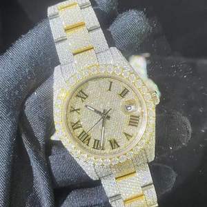 Montre de luxe pour homme sertie de diamants, avec diamants de moissanite brillants, ronde, en acier inoxydable, collection sport hip hop, mouvement ETA, alarme - Product Image 3