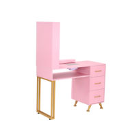 Table de manucure professionnelle avec tiroirs, table de travail rose pour salon de beauté