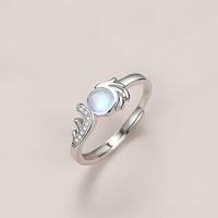 Bagues de couple Ailes d'Ange et de Diable, incrustées de pierre de lune, ajustables, en argent, bagues de promesse assorties, cadeau de bijoux pour les amoureux