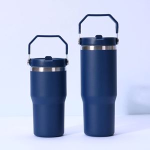 Mug de voyage isotherme sous vide 20oz 30oz avec poignée, couvercle, paille et base antidérapante pour boissons froides - Product Image 1