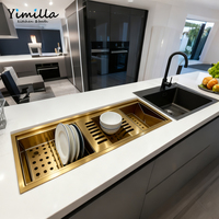 Nouvel arrivage : Égouttoir de cuisine en acier inoxydable 304 brossé doré, petite taille, pour vaisselle