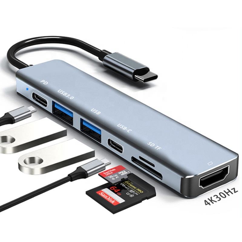 OEM Aluminum 7 in 1 Usb c Hub to 4k Hdtv Type c Adapter