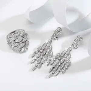Conjunto de circonia cúbica de lujo para mujer, joyería, anillo de plata 925, conjunto de pendientes, joyería