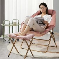 Promotion Fauteuil Lune Pliant Confortable à Cadre Métallique, Portable et Doux, Fauteuil Inclinable Rond pour Chambre et Salon