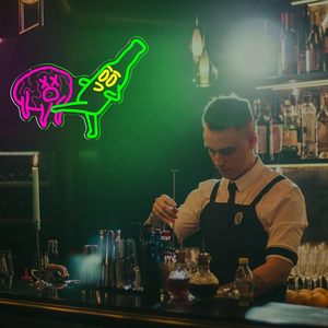 Enseigne au néon de bière de conception libre pour la décoration murale, bouteille de bière à intensité variable donne un coup de pied au cerveau, enseigne au néon drôle de barre - Product Image 6