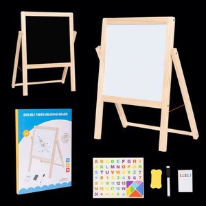 Double Sided Drawing Rack Toy Indoor Diy Art <b>Creative</b> Kids Wooden Easel With Magnetic Letter and Tangram Puzzle - Product Image 6